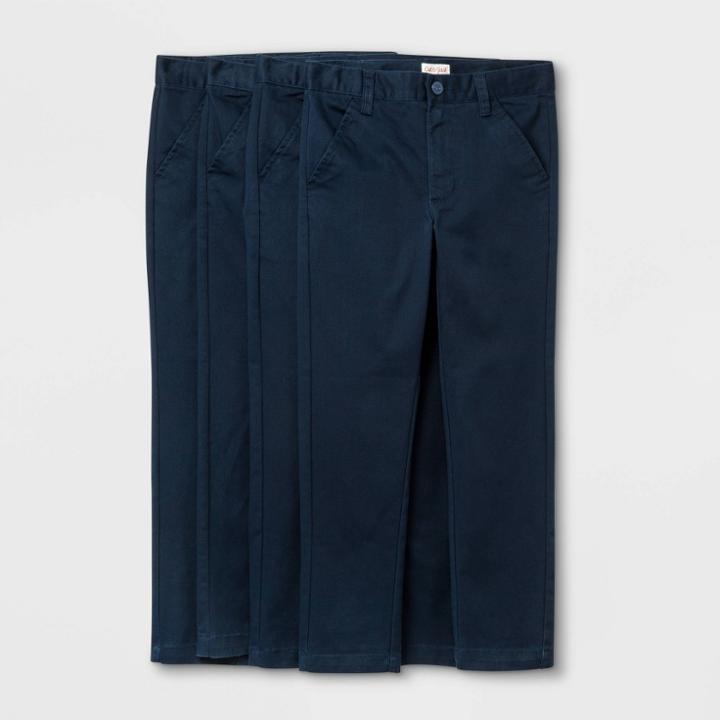 Boys' 4pk Flat Front Stretch Uniform Chino Pants - Cat & Jack Dark Blue