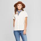 Women's Short Sleeve Tie Front Button-down - Universal Thread Cream