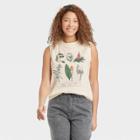 33 Revolutions Women's Botanical Grid Muscle Graphic Tank Top - Off-white Floral