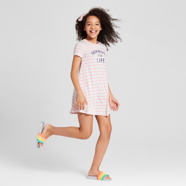 Grayson Social Girls' 'mermaid For Life' Striped T-shirt Dress - Pink/white