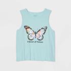 Mighty Fine Women's Plus Size Butterfly Ribbed Cropped Graphic Tank Top - Blue