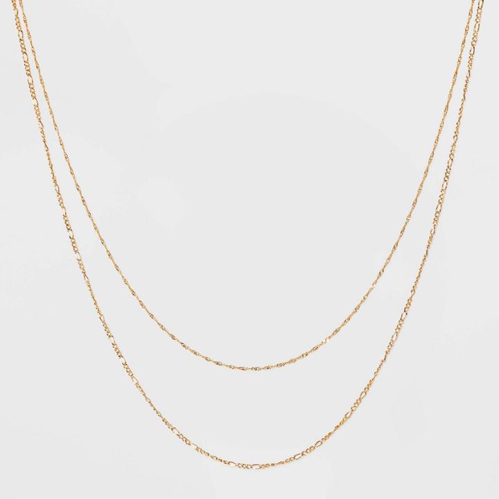 14k Gold Plated Twist And Figaro Chain Faux Duo Necklace - A New Day Gold