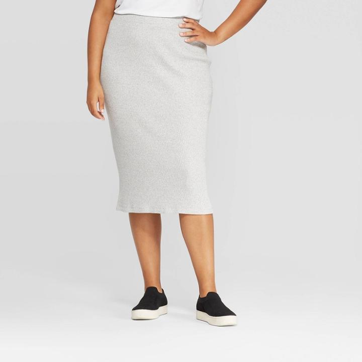 Women's Plus Size Rib Knit Skirt - A New Day Light Gray Heather