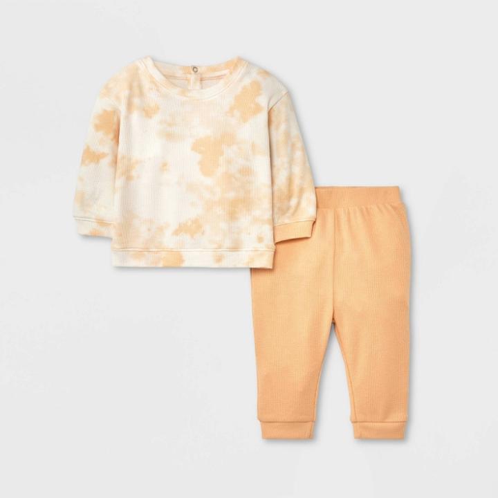 Grayson Collective Baby Tie-dye Thermal Top & Bottom Set - Orange Newborn