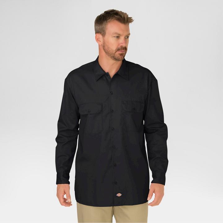 Dickies Men's Big & Tall Original Fit Long Sleeve Twill Work Shirt- Black