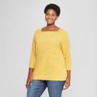 Women's Plus Size Striped Boatneck 3/4 Sleeve T-shirt - Ava & Viv Gold X