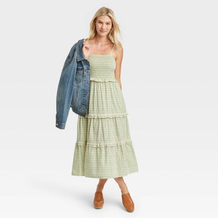 Women's Sleeveless Tiered Dress - Universal Thread Green Floral