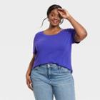 Women's Short Sleeve Drapey Scoop Neck T-shirt - Ava & Viv Navy Blue