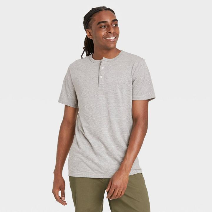 Men's Striped Short Sleeve Henley Shirt - Goodfellow & Co Brown