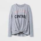 Girls' No Selfie Control Twist Front Long Sleeve T-shirt - Art Class Heather Gray