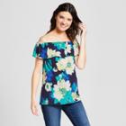 Macherie Maternity Floral Print Short Sleeve Off The Shoulder Top - Ma Cherie Navy M, Women's, Blue