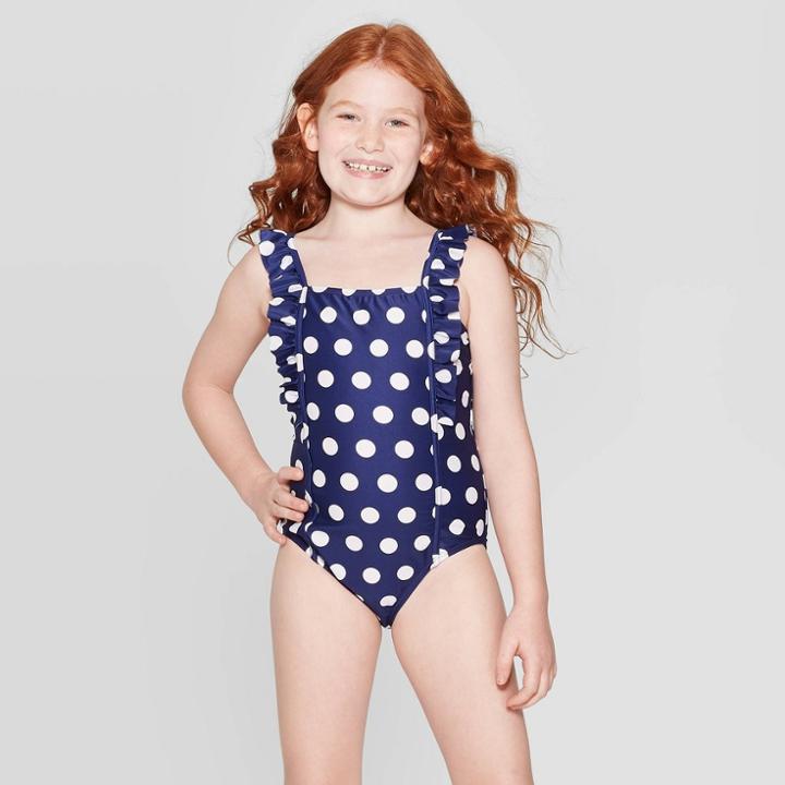 Girls' Let's Polka One Piece Swimsuit - Cat & Jack Navy Xs, Girl's, Blue