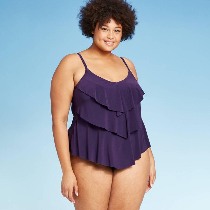 Women's Plus Size Tiered Tankini Top - Aqua Green Wine 16w, Women's, Purple