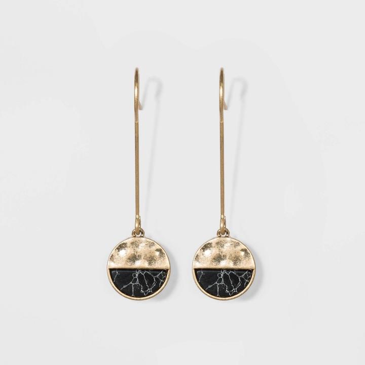 Disc With Semi Precious Black Howlite Stone Wire Drop Earrings - Universal Thread Black, Women's,