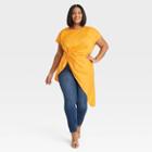 Women's Dolman Short Sleeve Twisted Hi-low Blouse - Ava & Viv Mango Orange