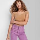 Women's Slim Fit Short Sleeve Scoop Neck Ribbed Fitted T-shirt - Wild Fable Brown