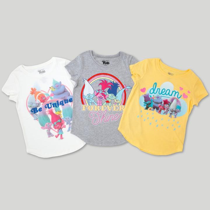 Girls' Trolls 3pk Short Sleeve T-shirt Set - L,