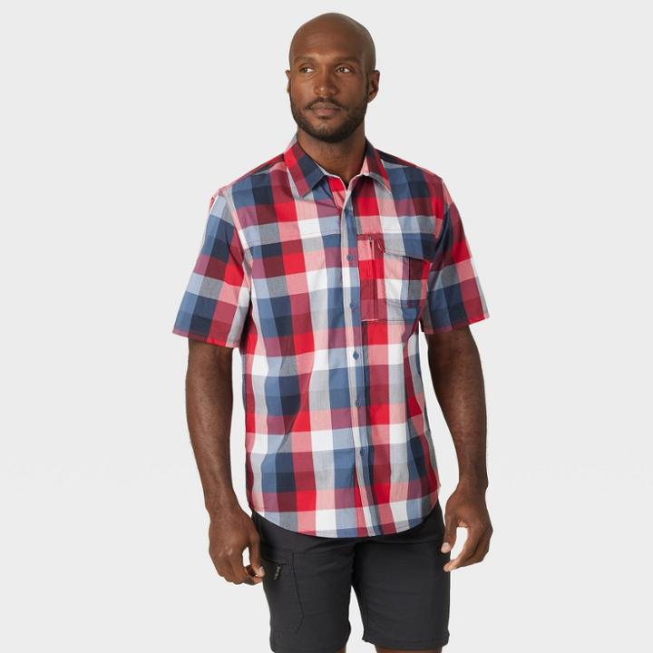 Wrangler Men's Atg Short Sleeve Plaid Button-down Shirt - Haute Red