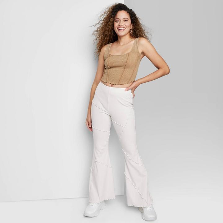 Women's High-waisted Ribbed Flare Leggings - Wild Fable Almond Xxs, Brown