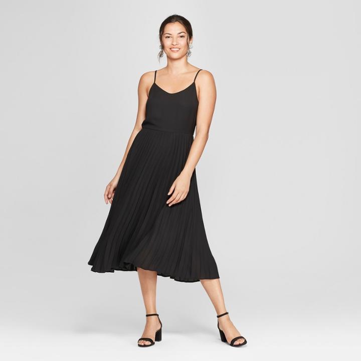 Women's Sleeveless Pleated Slip Dress - A New Day Black