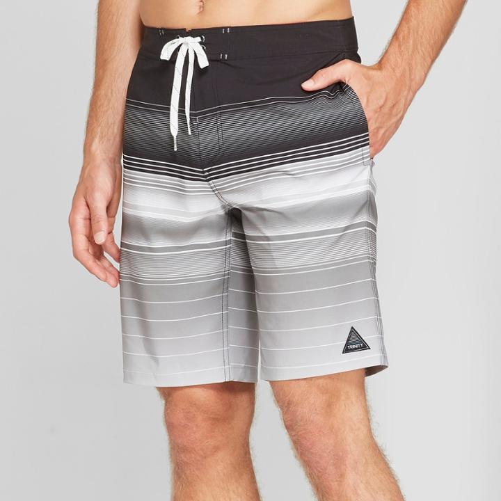 Trinity Collective Men's Striped 10 Board Shorts - Black