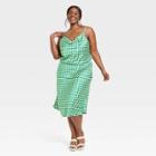 Women's Plus Size Sleeveless Satin Dress - Ava & Viv Green Geometric