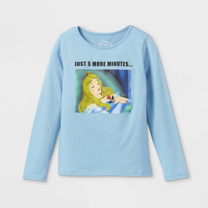 Girls' Disney Princess Sleeping Beauty Meme Long Sleeve Graphic T-shirt - Blue