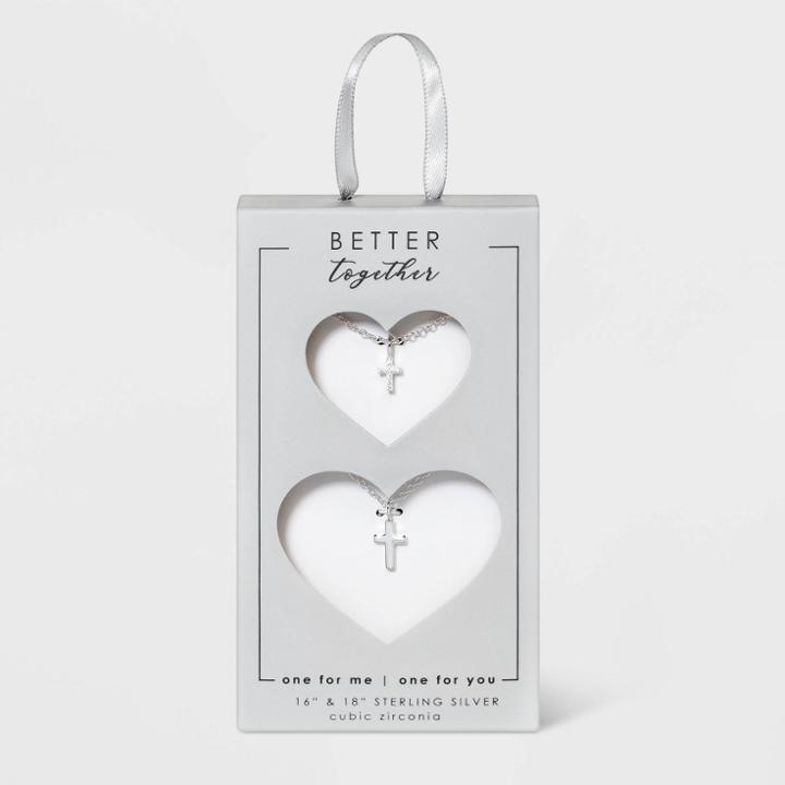 No Brand Sterling Silver With Cubic Zirconia Cross Necklace Set