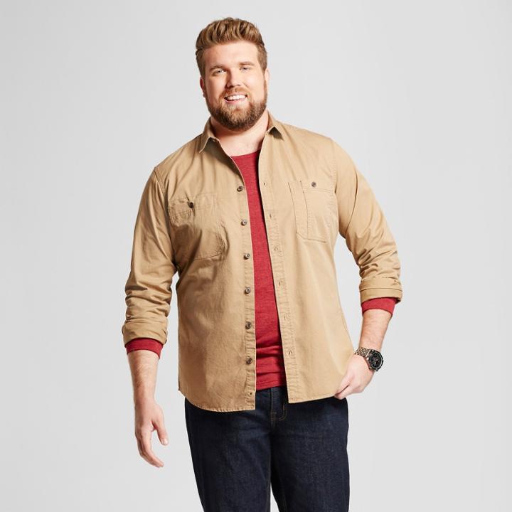 Men's Big & Tall Standard Fit Military Shirt - Goodfellow & Co Tan
