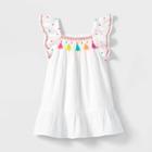 Toddler Girls' Embroidered Pom Ruffle Sleeve Dress - Cat & Jack White