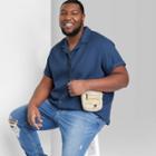 Men's Short Sleeve Waffle Knit Button-down Shirt - Original Use Navy Blue