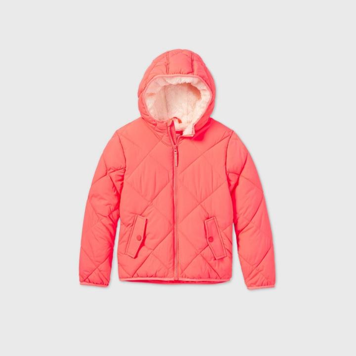 Kids' Quilted Puffer Jacket - Cat & Jack Coral
