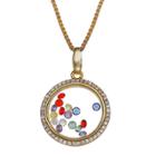 Treasure Lockets Sterling Silver Round Locket With Floating Cubic Zirconia Necklace In 14k