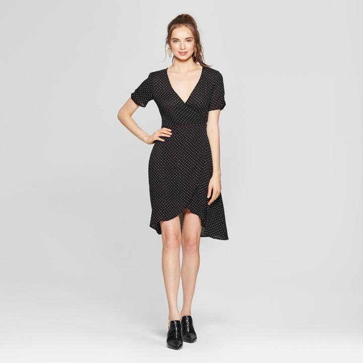 Women's Polka Dot Ruched Sleeve Wrap Dress - Soul Cake (juniors') Black/white