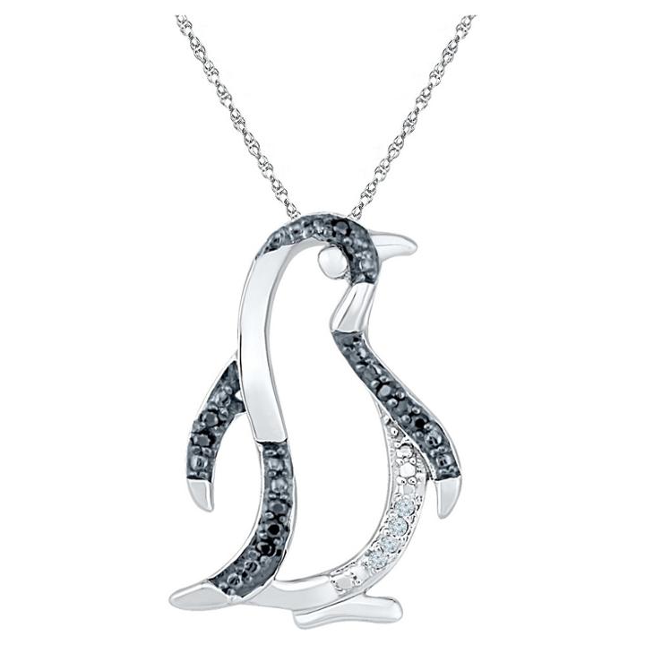 Target 1/20 Ct. T.w. Round White/black Diamond Prong Set Penguin Pendant In Sterling Silver (18 Ij-i2-i3), Girl's