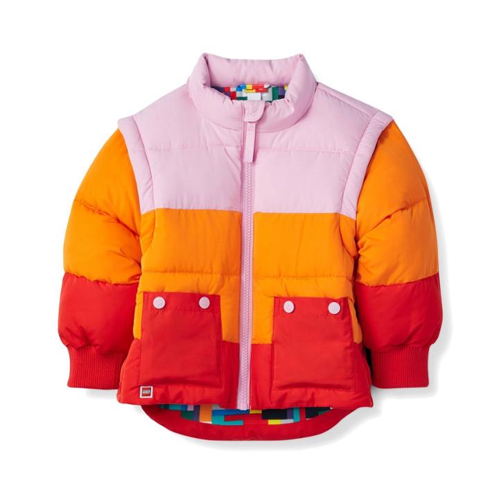 Toddler Adaptive Color Block Puffer Jacket - Lego Collection X Target Pink/orange/red