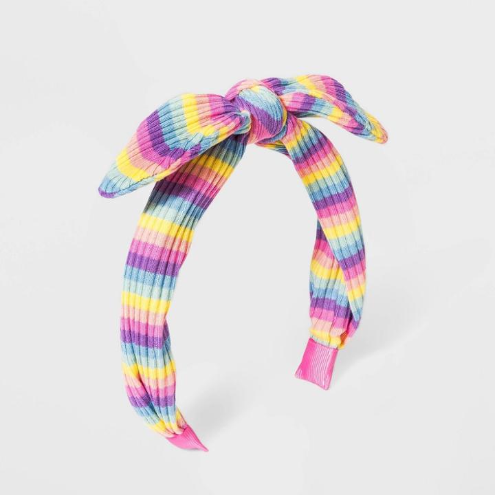 Girls' Ribbed Striped Headband With Bow - Cat & Jack
