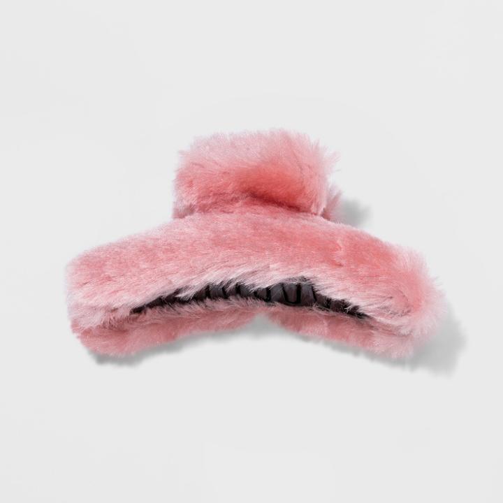 Junior's Plastic Claw Clip Covered In Faux Fur - Wild Fable Pink
