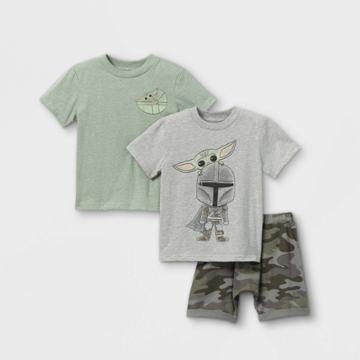 Lucasfilm Toddler Boys' 3pk Star Wars Baby Yoda Short Sleeve French Terry Top And Bottom
