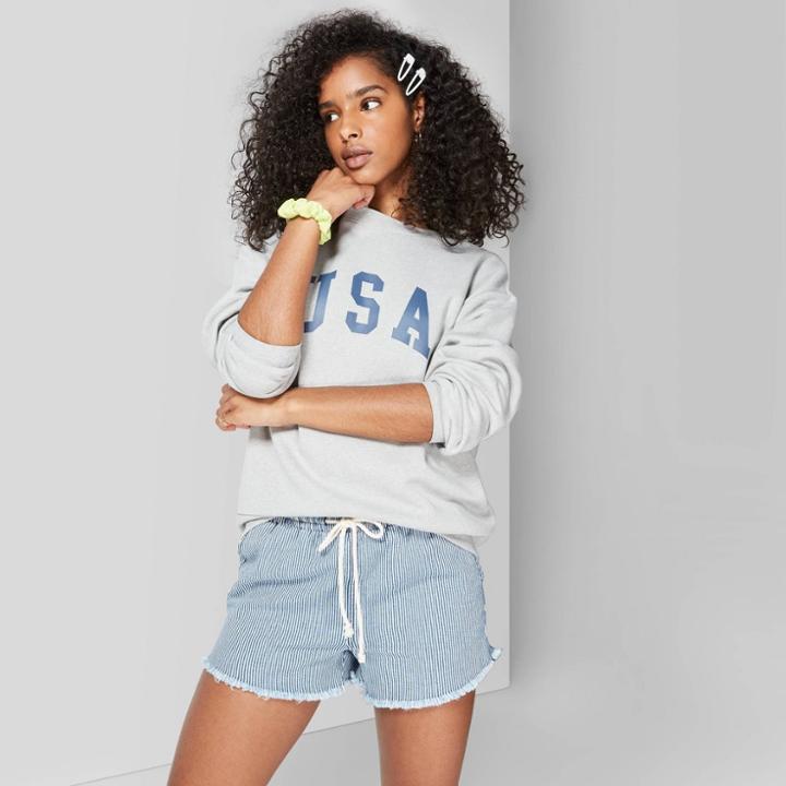 Women's Striped Pull On Elastic Waist Jean Shorts - Wild Fable Blue/white