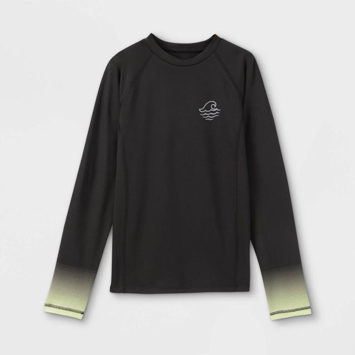 Boys' Dip-dye Raglan Long Sleeve Rash Guard Swim Shirt - Art Class Black