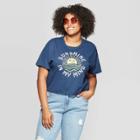 Modern Lux Women's Plus Size Short Sleeve Sunshine In My Mind Cropped Graphic T-shirt (juniors') - Blue