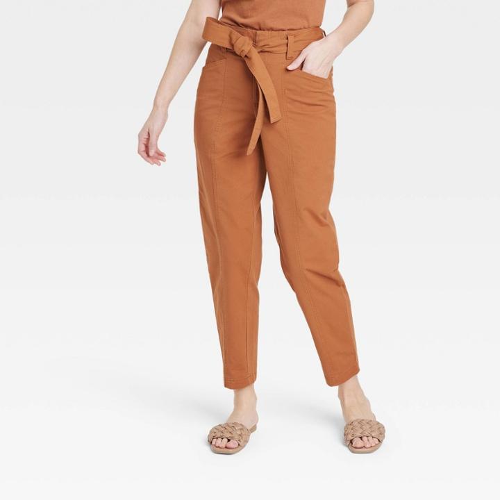 Women's High-rise Tapered Ankle Tie-front Pants - A New Day Brown