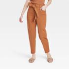 Women's High-rise Tapered Ankle Tie-front Pants - A New Day Brown
