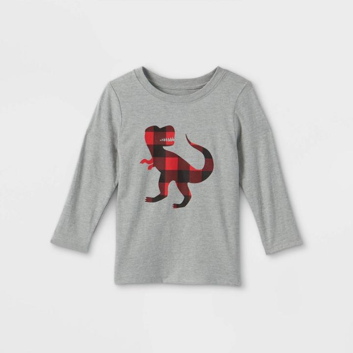 Toddler Boys' Buffalo Print T-rex Graphic Long Sleeve T-shirt - Cat & Jack Gray