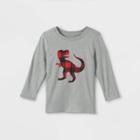 Toddler Boys' Buffalo Print T-rex Graphic Long Sleeve T-shirt - Cat & Jack Gray