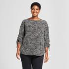 Women's Plus Size Printed Ruched 3/4 Sleeve Blouse - Ava & Viv Black X