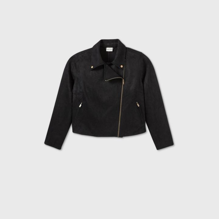 Women's Plus Size Suede Moto Jacket - Ava & Viv Black X