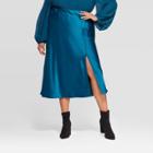 Women's Plus Size Midi Satin Skirt - A New Day Blue 3x, Women's,