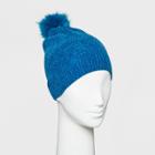 Women's Textured Chenille With Faux Fur Pom Beanie - A New Day Blue